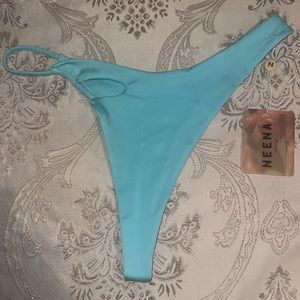 OH POLLY Small Cut Out Asymmetric Brazilian Bikini Bottoms in Aqua